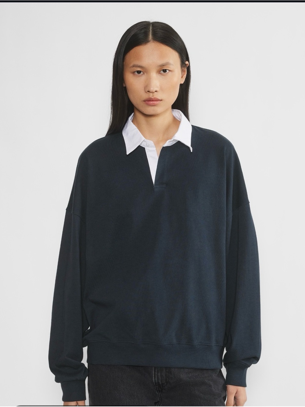 Aritzia Navy Collar-Detail Pullover Sweater